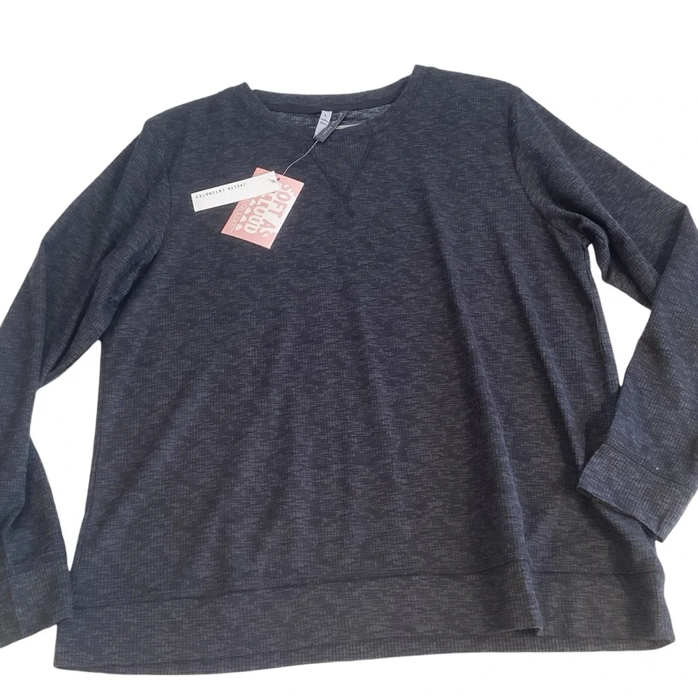 Jaclyn Intimates Whisperluxe Pajama Lounge‎ Top Waffle Knit Grey Large NWT